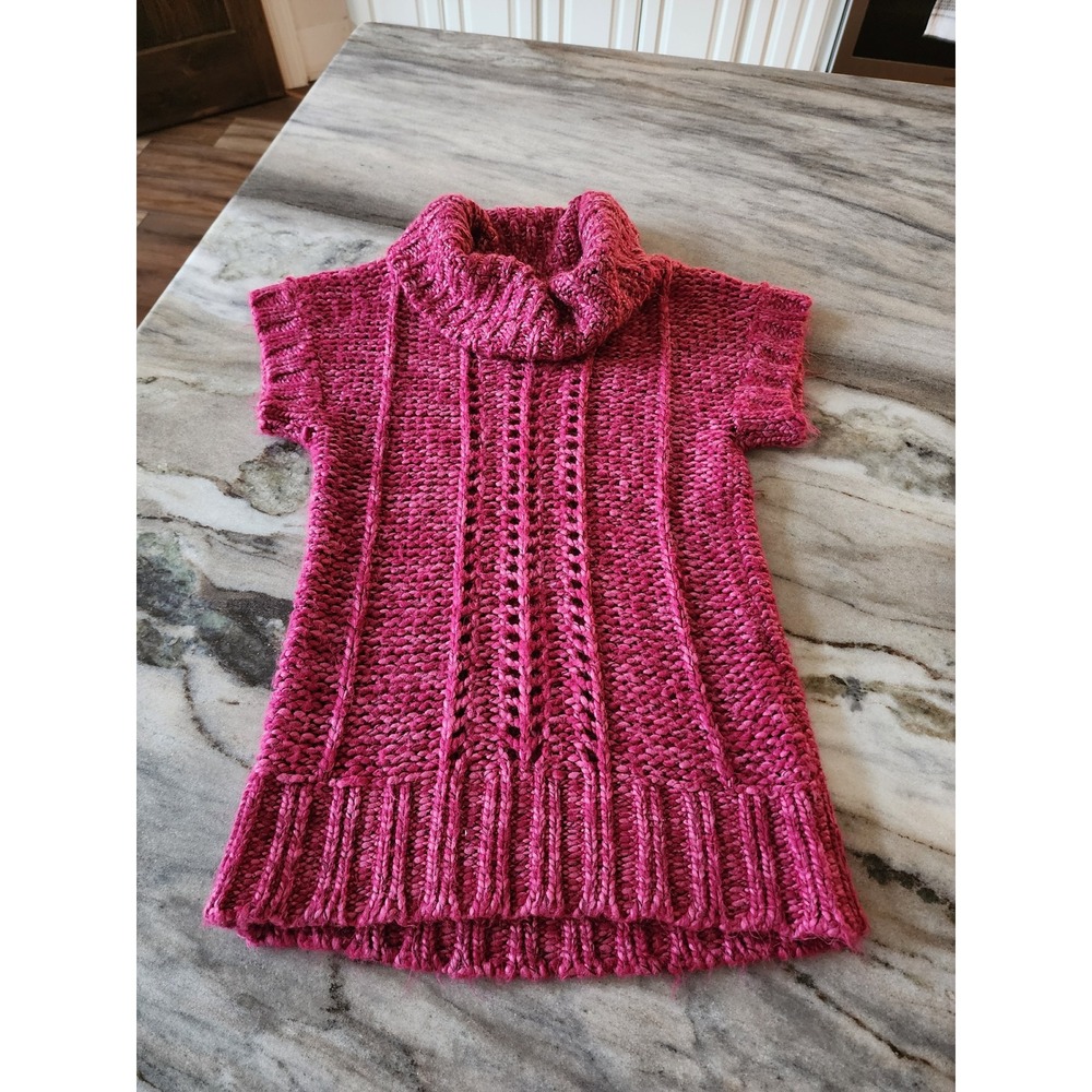 Y2K Mudd Womens Pink Cowl Neck Short Sleeve Chunky Sweater Tunic Size‎ M